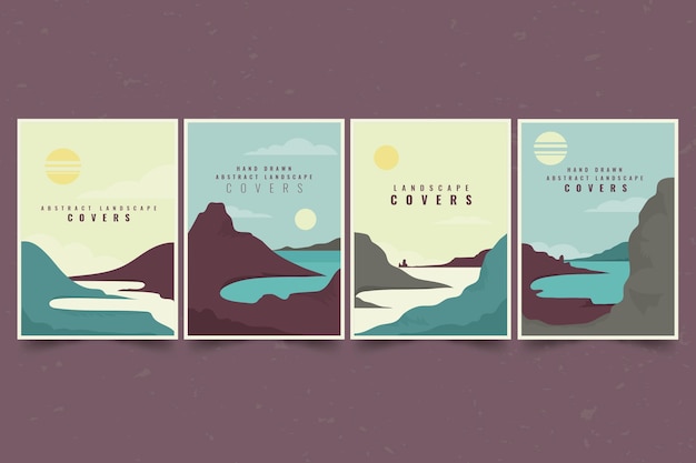 Vector hand drawn abstract landscape cover collection