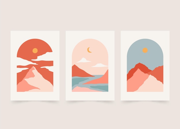 Hand drawn abstract landscape covers collection