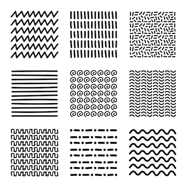 Hand drawn abstract lines pattern collection.