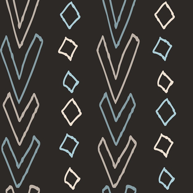 Hand drawn abstract, scribble pastel black rhombuses, ticks seamless pattern. Cute line doodle.