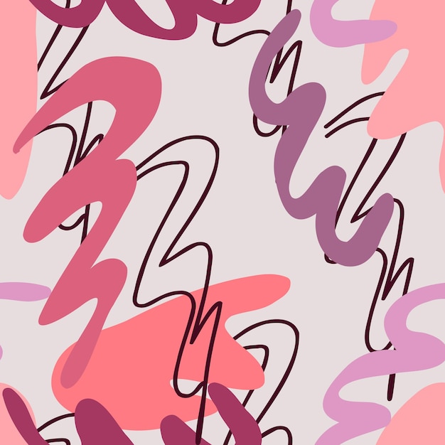 Hand drawn abstract, seamless, modern colorful pink pattern. Cute scribble for paper, fabric textile