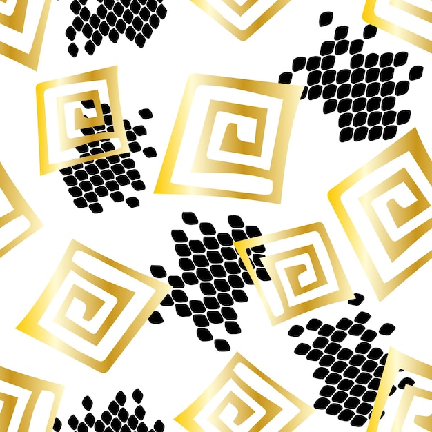 Hand drawn abstract seamless pattern ethnic background Africa style with gold and black elements