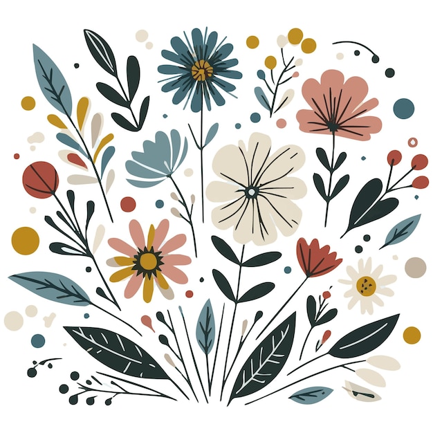 Vector a hand drawn abstract seamless pattern wildflower flat icon spring floral design