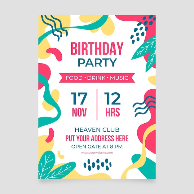 Hand drawn abstract shapes birthday invitation template