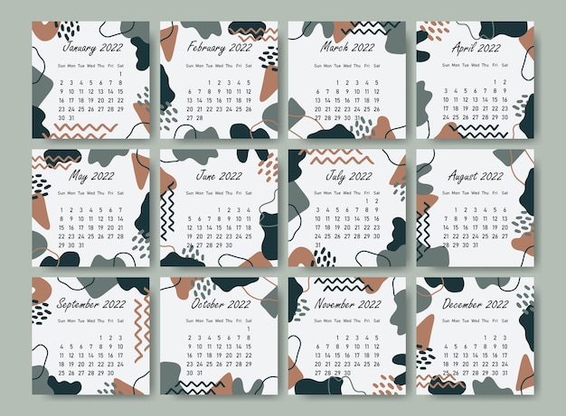 Hand Drawn Abtract Shapes 2022 Calender Design Square Printable