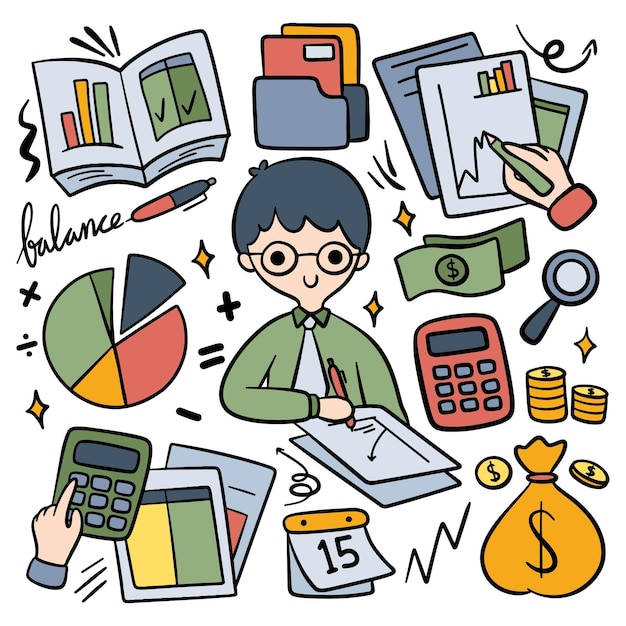 Vector hand drawn accountant doodle art illustration