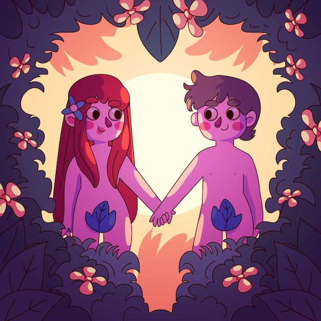 Vector hand drawn adam and eve illustration