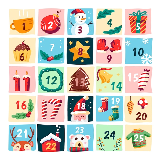 Vector hand drawn advent calendar