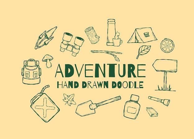 Vector hand drawn adventure doodle design elements vector illustration collection set