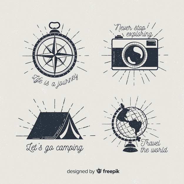 Vector hand drawn adventure logos collection