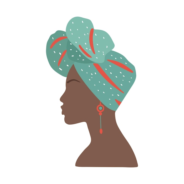 Hand drawn african woman silhouette in bright head wrap on white background