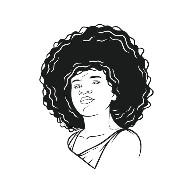 Hand drawn afro hair woman in line art style