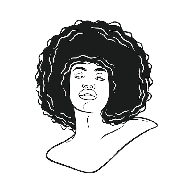 Hand drawn afro hair woman in line art style