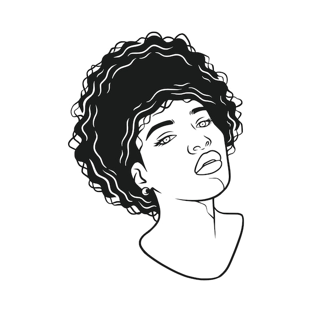 Hand drawn afro hair woman in line art style