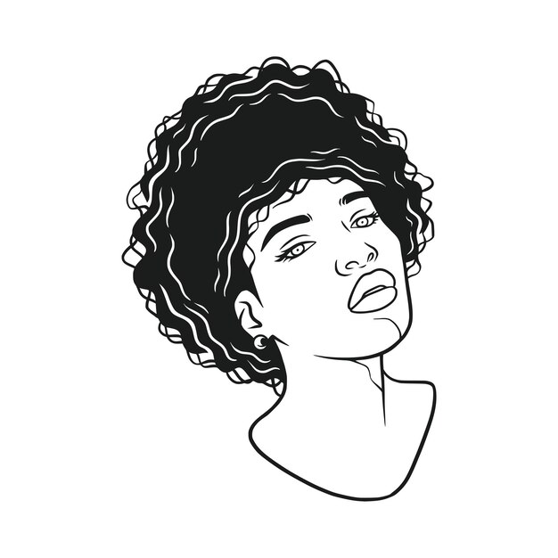 Vector hand drawn afro hair woman in line art style