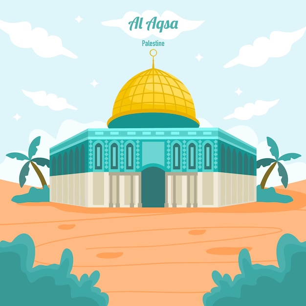 Hand Drawn Al Aqsa Mosque illustration Flat Design