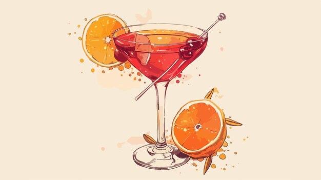 Vector hand drawn alcoholic cocktail illustration for refreshing summer vibe