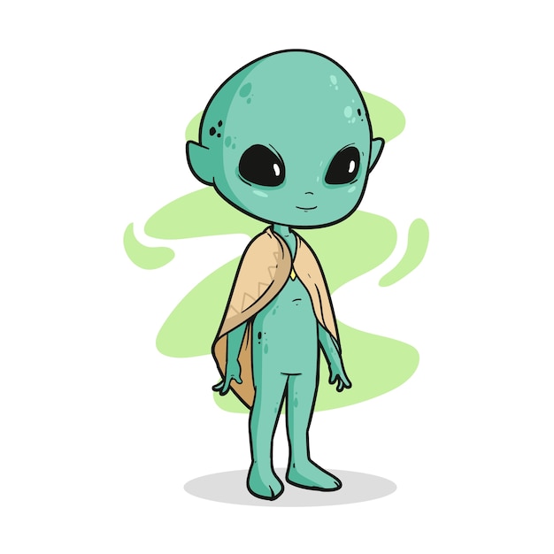 Hand drawn alien cartoon illustration