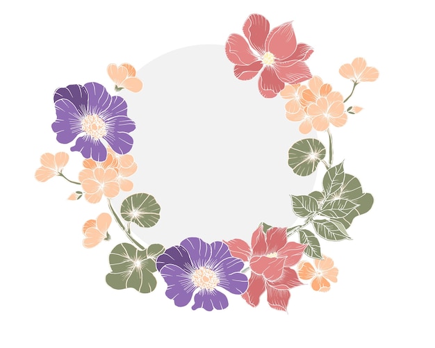 Hand Drawn Anemone and Magnolia Flower Wreath