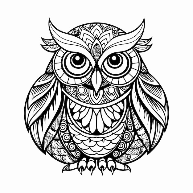 Vector hand drawn animal owl zentangle mandala illustration