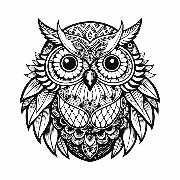 Hand drawn animal owl zentangle mandala illustration