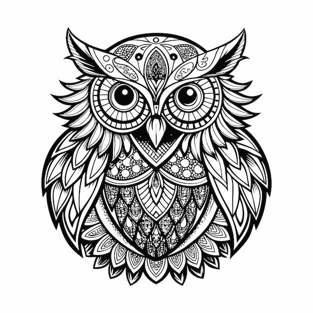 Vector hand drawn animal owl zentangle mandala illustration