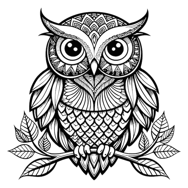 Vector hand drawn animal owl zentangle mandala illustration