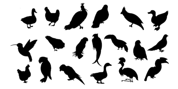 Hand drawn animals silhouette set illustration