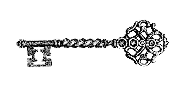 Hand drawn antique key. Sketch style of vintage key . Old design illustration.