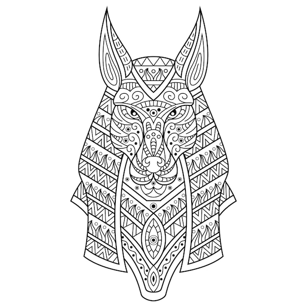 Hand drawn of anubis in zentangle style