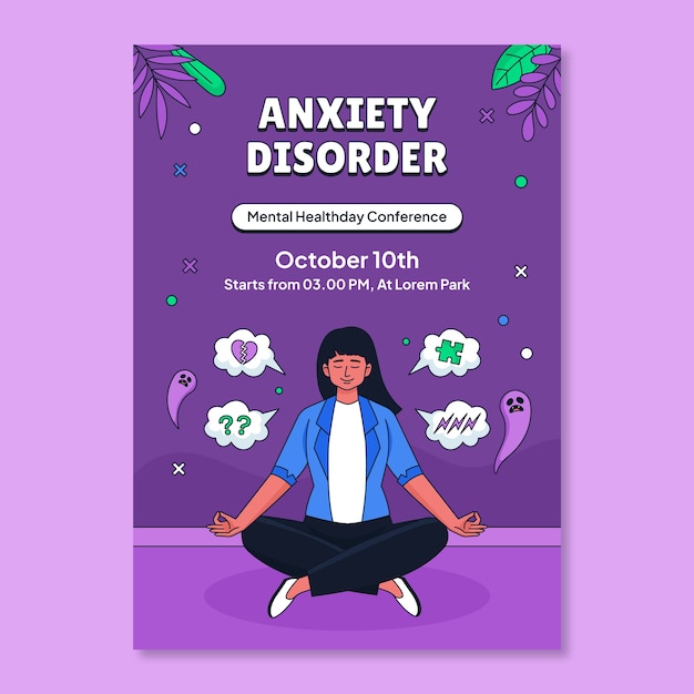 Hand drawn anxiety poster template