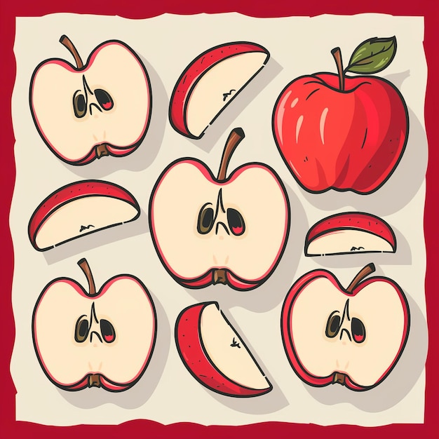 Vector hand drawn apple slices and whole red apples vector image