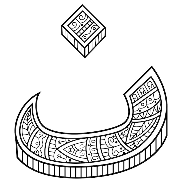 Hand drawn of Arabic font Nun in zentangle style