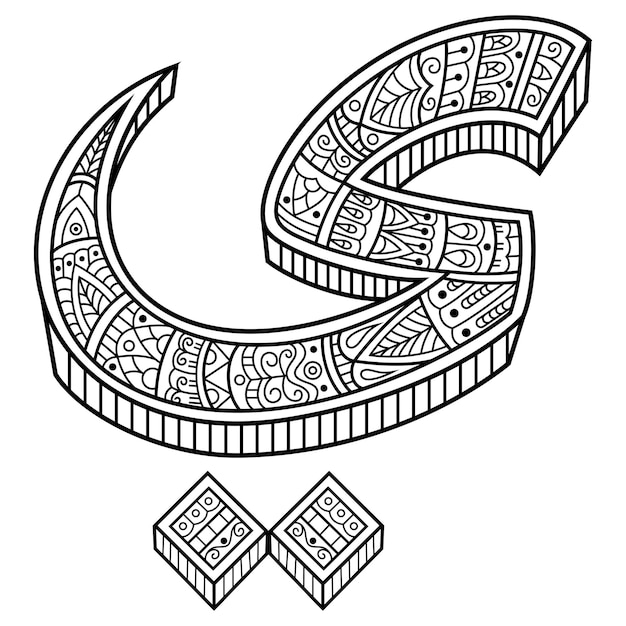 Hand drawn of Arabic font Ya in zentangle style