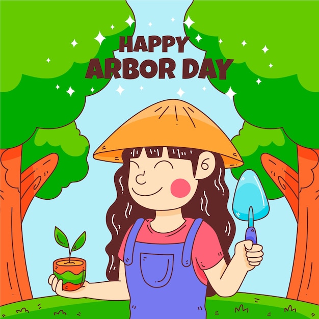 Hand drawn arbor day illustration