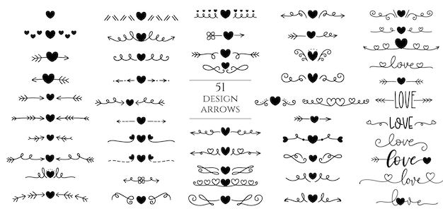 Hand drawn arrow collection with heart