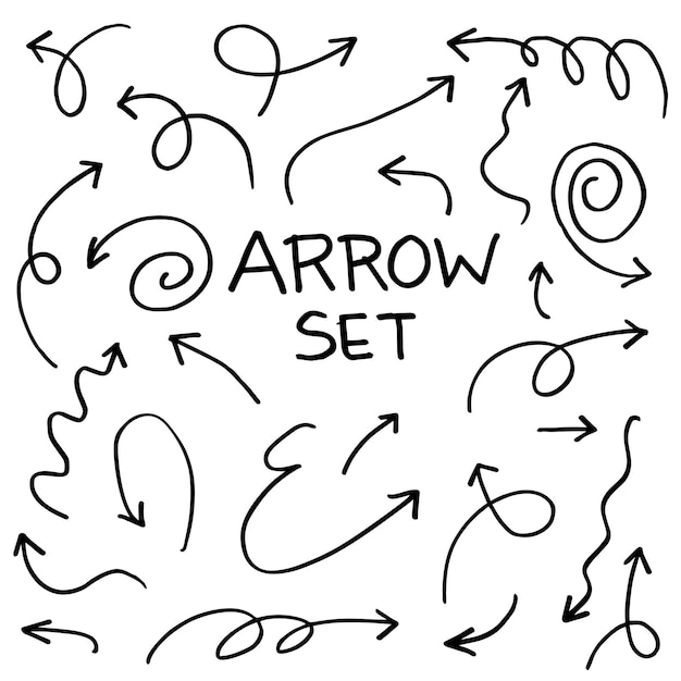 Hand drawn Arrows icons Set arrow icon with various directions Doodle vector illustration isolated on a white background