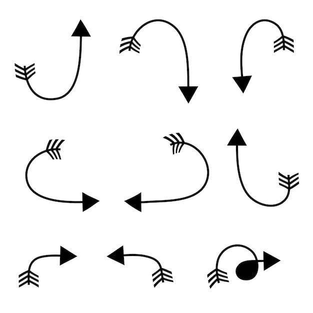 Hand drawn Arrows icons Set arrow icon with various directions Doodle vector illustration isolated on a white background