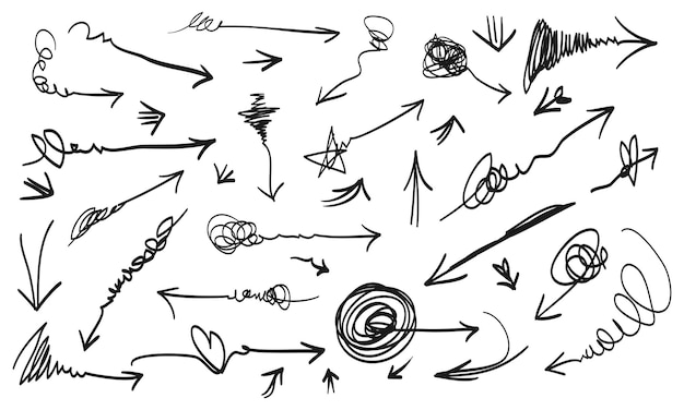 Hand drawn Arrows set arrow icon with various directions