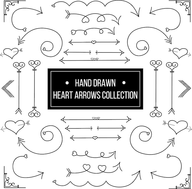 Hand Drawn Arrows with Hearts and Ornaments Vector Collection