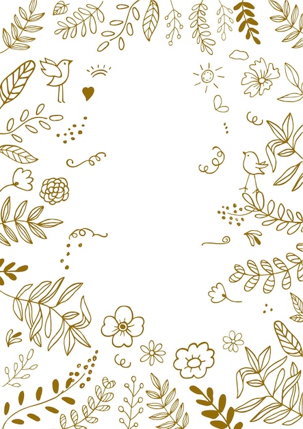 Hand drawn art illustration Gold vector isolated floral background Design for prints cards