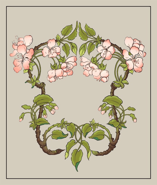 Vector hand drawn art nouveau floral frame background flat design pattern