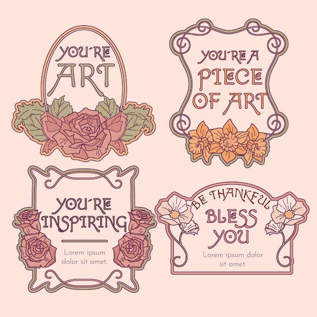 Hand drawn art nouveau labels collection