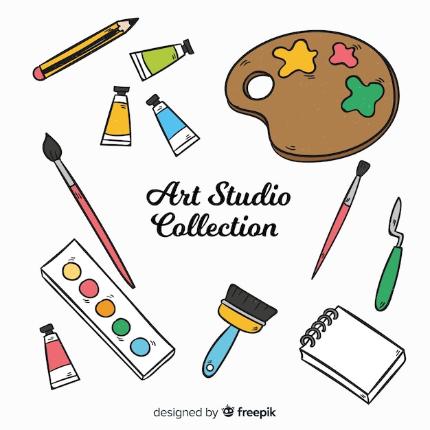 Hand drawn art studio element collection