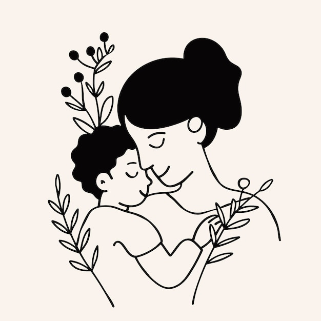 Vector hand drawn art vector mother and kid