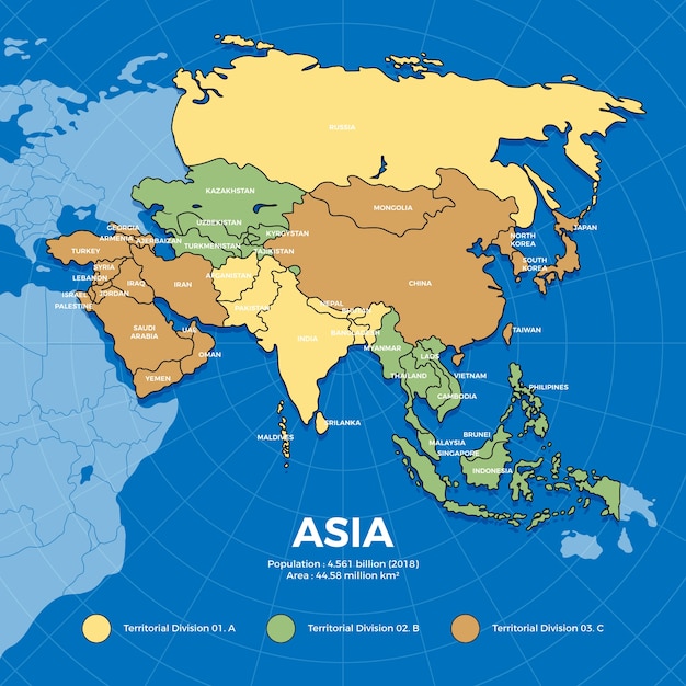 Vector hand drawn asia map illustration