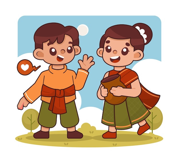 Hand drawn asian children illustration