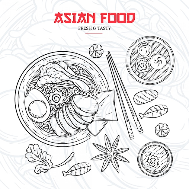 Vector hand drawn asian restaurant menu