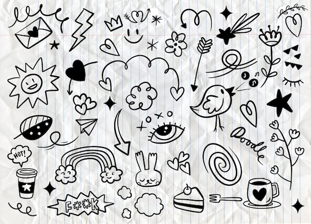 Vector hand drawn assortment of cute doodle elementsxa