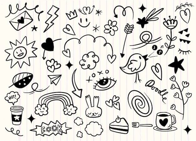 Hand Drawn Assortment of Cute Doodle ElementsxA